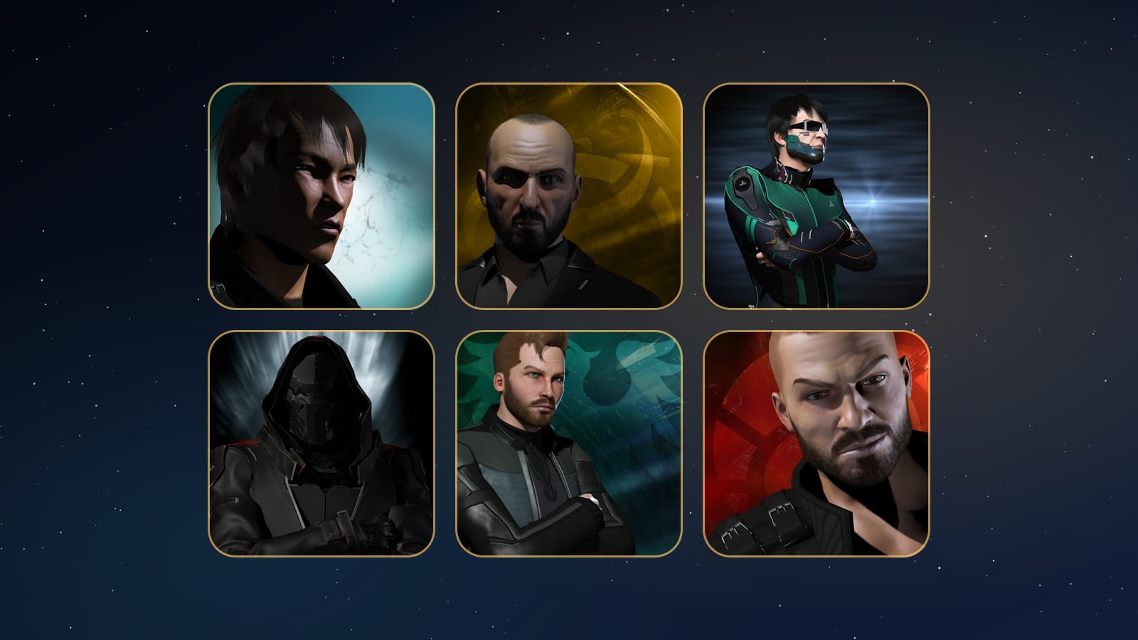 Portraits of six TNF pilots: Anhenka, Aralo Meza, Ardagan Fatal, Emperor Caligula, Killjoy Ender and Judas Aralius